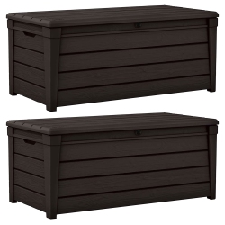 KETER Brightwood Weatherproof Resin Patio Deck Storage Box Bench (2 Pack) In Brown