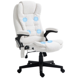 VINSETTO Massage Office Chair With With 6-Point Vibration, Linen Reclining Executive Office Chair With High Back, Swivel Wheels In White