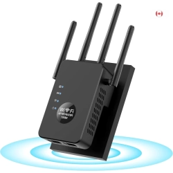 DINEMISS Wifi Booster 1200Mbps, Dual Band (5Ghz/2.4Ghz) Wifi Range Extender for Large Home Office, Supports Multiple Devices (Black)