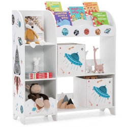 COSTWAY Kids Toy And Book Organizer Children Wooden Storage Cabinet W/ Storage Bins