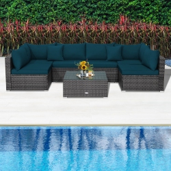 COSTWAY 7PCs Patio Rattan Furniture Set Sectional Sofa Cushioned Garden