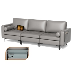 COSTWAY Modular 3-Seat Sofa Couch With Socket USB Ports & Side Storage Pocket