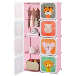 COSTWAY 8-Cube Kids Wardrobe Baby Dresser Bedroom Armoire Clothes Hanging Closet With Doors