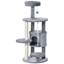 PAWHUT Cat Tree for Indoor Cats, 44 Inches Multi-Level Cat Tower, Climbing Activity Center \w Jute Scratching Post, Perch, Hanging Ball Toy, Teasing