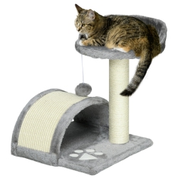 PAWHUT 18" Cat Scratching Tree Kitty House Kitten Activity Centre Pet Bed Post Furniture With Hanging Toy (Grey)
