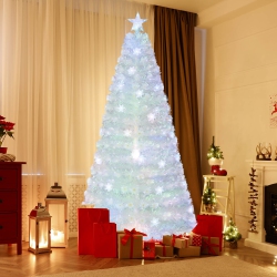 COSTWAY 7 Ft Artificial Xmas Tree With 270 Pet Branch Tips 48 Colorful Snowflake Led Lights