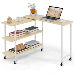 COSTWAY 360° Rotatable Sofa Side Table L-Shaped Laptop Desk Snack Table With Shelf Patented