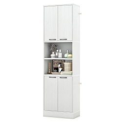 COSTWAY 75" Tall Bathroom Storage Cabinet With 4 Doors & 2 Open Compartments Freestanding