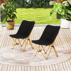 COSTWAY Bamboo Butterfly Folding Chair Set Of 2 With Storage Pocket 330 Lbs Capacity