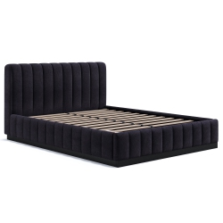 VALENCIA Reese Velvet Fabric Queen Bed Frame In Navy Blue