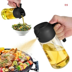 KITCHENMASTER 16OZ Olive Oil Dispenser And Sprayer - 2 In 1 470Ml Oil Bottle for Cooking, Salad, Bbq - In Black