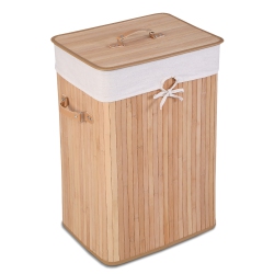 COSTWAY Rectangle Bamboo Hamper Laundry Basket Washing Cloth Bin Bag Lid