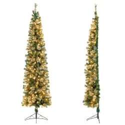 COSTWAY 7Ft Pre-Lit Pvc Artificial & Pine Needles Half Christmas Tree W/ 150 Lights