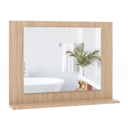 GYMAX Bathroom Mirror W/ Shelf 23.5" X 17.5" Rectangle Wood Frame Vanity Mirror