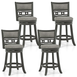 GYMAX 26" Upholstered Bar Stool Set Of 4 W/ Wooden Frame Swivel Seat & Footrest for Pub