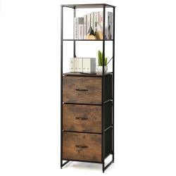 COSTWAY Vertical 3 Drawer Dresser W/ 3 Shelves Tall Storage Tower Chest Freestanding