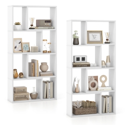 GYMAX 4-Tier Geometric Bookshelf 48"/120 Cm High Bookcase Modern 8-Cube Storage Organizer