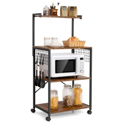 COSTWAY 4-Tier Rolling Bakers Rack Industrial Utility Microwave Oven Stand Cart W/ Hooks