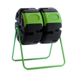 FCMP OUTDOOR Hotfrog 37 Gallon Dual Body Rotating Tumbling Composter Bin In Green