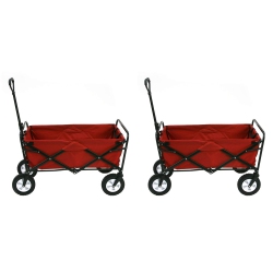 MAC SPORTS Collapsible Folding Steel Frame Outdoor Garden Wagon (2 Pack) In Red