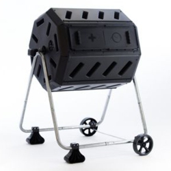 FCMP OUTDOOR 37 Gallon Dual Chamber Tumbling Composter Bin With Wheels In Black