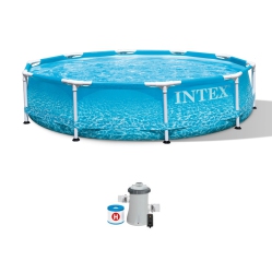 INTEX 28207Eh 10' X 30" Steel Metal Frame Beachside Swimming Pool W/ Filter Pump