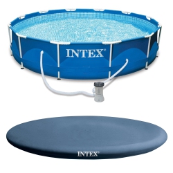 INTEX 12' X 30" Metal Frame Round Swimming Pool W/ Filter Pump & 13' Pool Cover