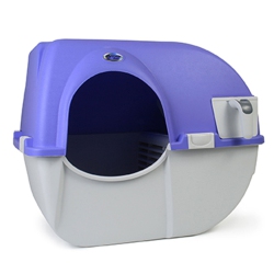 OMEGA PAW Roll 'n Clean Self Cleaning Cat & Kitten Litter Box, Large, Periwinkle