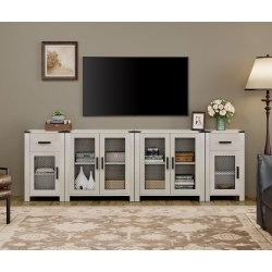 WAMPAT Tv Stand Set \w Drawers for UPS to 100 Inch Tv, Storage Cabinets \w Adjustable Shelf, Media Tv Console Table \w 4 Mesh Door for Dining, Living