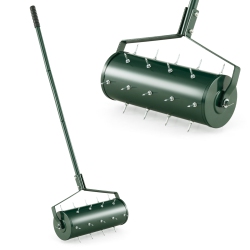 COSTWAY 18" Manual Lawn Aerator Heavy Duty Rolling Push Grass Aeration Tool With Handle In Green