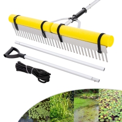 COSTWAY Floating Weed Lake Rake Pond Weed Cutter With Foam Floats, Extended Handle & Rope