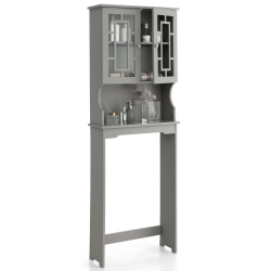 COSTWAY Over The Toilet Bathroom Spacesaver Organizer W/ Adjustable Shelf & Doors In Grey