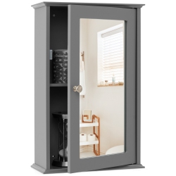 COSTWAY Bathroom Wall Cabinet Single Mirror Door Cupboard Storage Wood Shelf