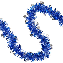 NORTHLIGHT Star Of David Hanukkah Tinsel Garland - 50' X 3.5" - & Silver - Unlit In Blue