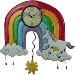 ENESCO Allen Designs Rainbows And Unicorns Pendulum Wall Clock
