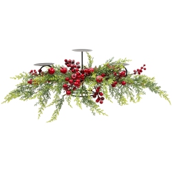 NORTHLIGHT Apples And Berries Triple Pillar Christmas Candle Holder - 36" - Green And In Red