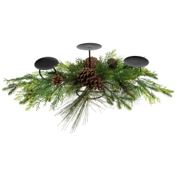 NORTHLIGHT Real Touch Jingle Bell And Pine Cones Christmas Pillar Candle Holder - 30