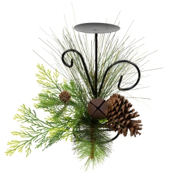 NORTHLIGHT Pine Cones And Jingle Bell Christmas Pillar Candle Holder - 10