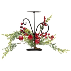 NORTHLIGHT Apples And Berries Christmas Pillar Candle Holder - 10" - Green And In Red