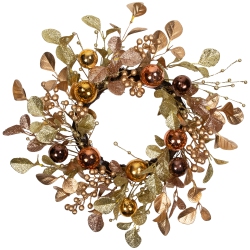 NORTHLIGHT Glitter Leaf Artificial Christmas Twig Wreath With Ball Ornaments - 24" - Copper - Unlit