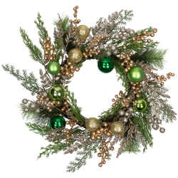 NORTHLIGHT Ornaments And Berries Glittered Artificial Christmas Wreath - 24" - Unlit