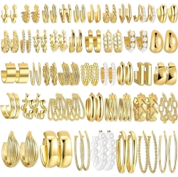 FASHIION 42 Pairs Hoop Earrings Set: A Comprehensive Multipack Perfect for Women, Featuring A Variety Of Stylish Hoops. In Gold
