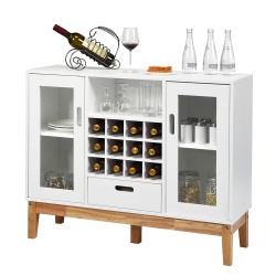 COSTWAY Wood Wine Storage Cabinet W/ Wine Rack & Drawer
