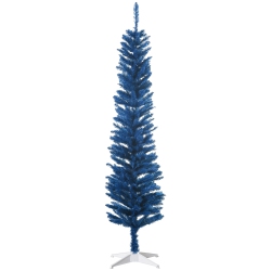 HOMCOM 7' Pencil Christmas Tree, Slim Artificial Xmas Tree With Realistic Branches, Sturdy Stand, Deep In Blue