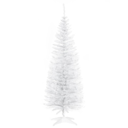 HOMCOM 5' Pencil Christmas Tree, Slim Artificial Xmas Tree With Realistic Branches, Sturdy Stand In White