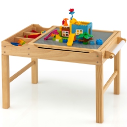 COSTWAY Kids Multi Activity Play Table Wooden Building Block Desk W/ Storage Paper Roll