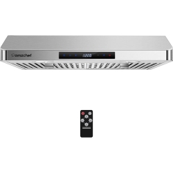 AMZCHEF Under Cabinet Range Hood 30 Inch, Stainless Steel Kitchen Stove Vent Hood 3 Speed Exhaust Fan Touch/remote Control Led Lights Time Setting