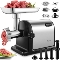 AOBOSI A Meat Grinder, 3000W Max Meat Grinder Electric, Meat Mincer W/ 3 Plates, 3 Sausage Stuffer Tubes & Kubbe Kit, Easy One-Button Control
