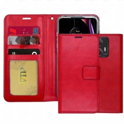 CSMART [Cs] Magnetic Card Slot Leather Folio Wallet Flip Case Cover for Motorola Moto Edge 2024 In Red