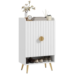 HOMCOM Narrow Shoe Cabinet for Entryway, Shoe Storage Cabinet \w 2 Doors, Adjustable Shelves, Open Compartment And Steel Legs for Hallway, Living